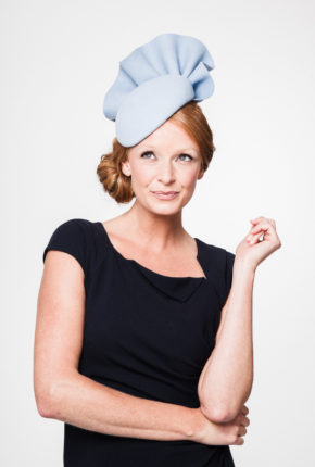 powder blue felt beret with a striking felt ruffle