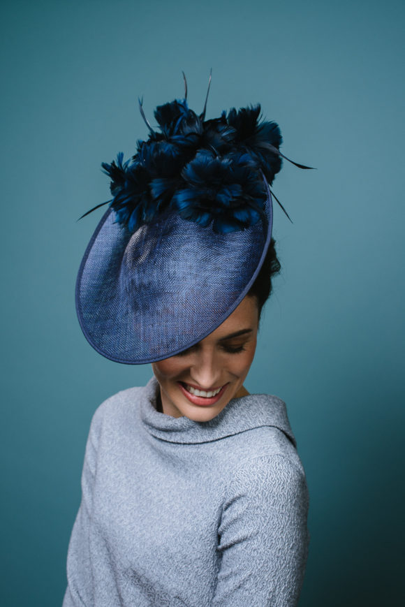 navy saucer with navy feather flowers