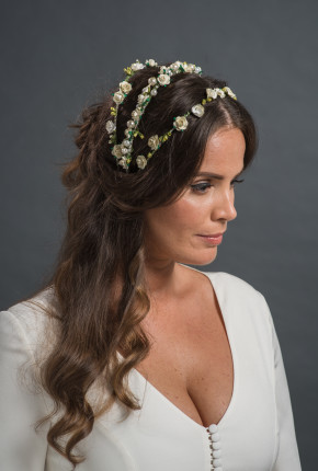 flower and pearl embroided headpiece