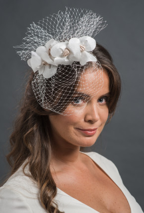 white silk flowers and netting