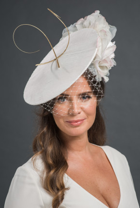 Ivory satin silk with rose and gold quills